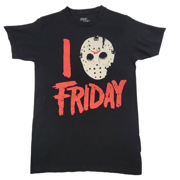I Love Friday The 13th Mens Small S Black Halloween Jason Ski Mask Crewneck - Picture 1 of 3